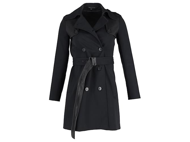 Theory Double-Breasted Trench Coat with Belt in Black Cotton  ref.1293710