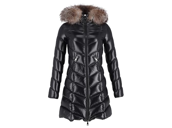 Moncler Fulmarus Fox Fur-Trimmed Long Down Jacket in Black Polyamide Nylon  ref.1293718