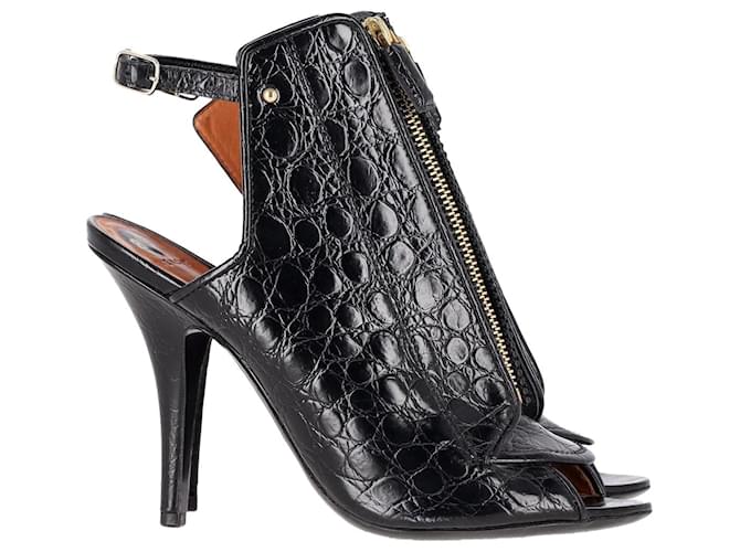 Sandalias con tira trasera y cremallera en relieve de cocodrilo de Givenchy en cuero negro  ref.1293721