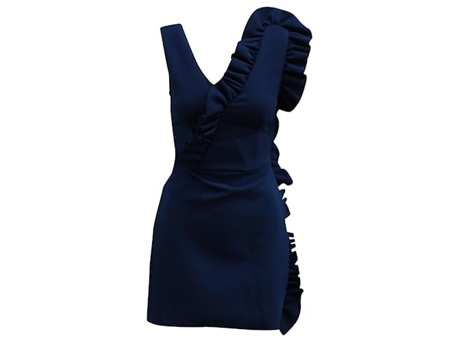 MSGM Asymmetrical Ruffle Dress in Navy Blue Polyester  ref.1293739