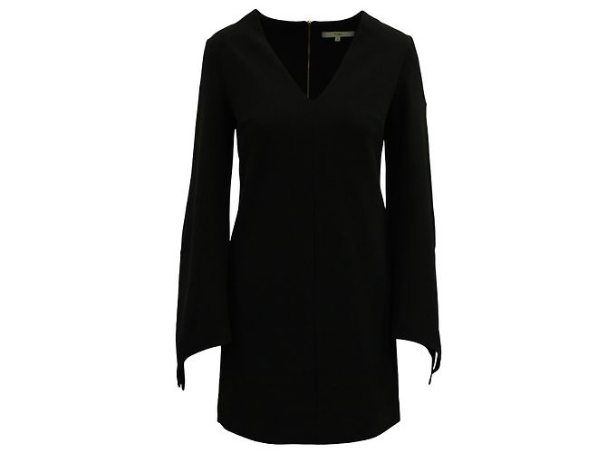 Tibi – Langärmliges Kleid mit V-Ausschnitt aus schwarzem Polyester