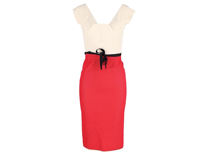Roland Mouret Two-Toned Midi Dress in Red Wool  ref.1293750