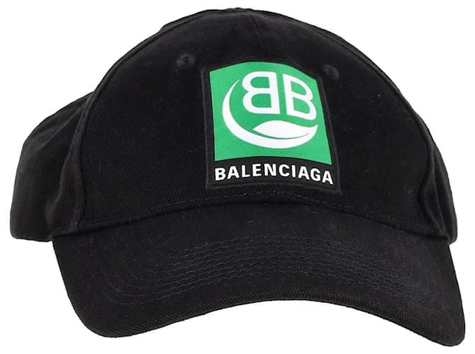 Cappello da baseball con logo verde Balenciaga in cotone nero  ref.1293756