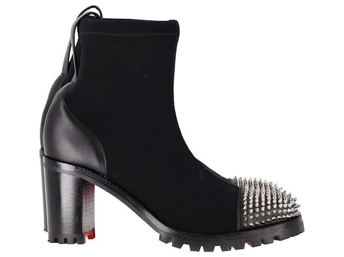 Christian Louboutin Olivia Spiked Boots in Black Stretch Fabric and Leather  ref.1293771