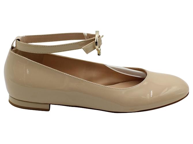 Gianvito Rossi Ankle Strap Ballet Flats in Nude Patent Leather Flesh  ref.1293779