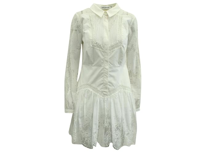 Self Portrait Kleid mit Spitzenbesatz aus weißer Baumwolle  ref.1293810