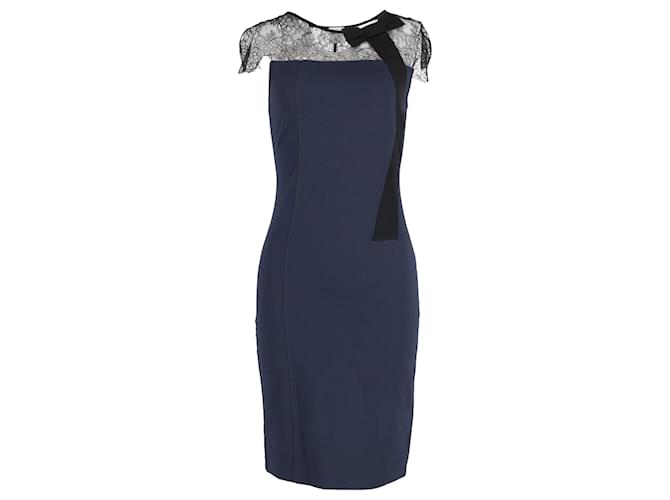 Red Valentino Lace Detail Dress in Navy Blue Viscose Polyester  ref.1293822