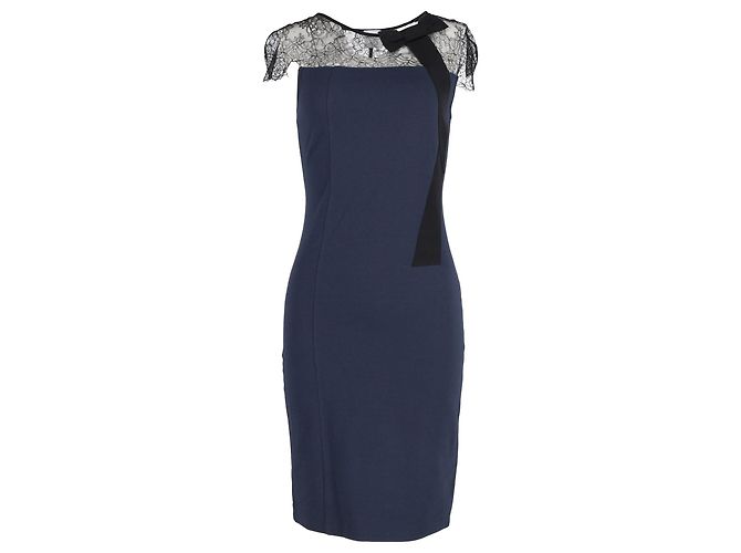 Red Valentino – Kleid mit Spitzendetail aus marineblauer Viskose