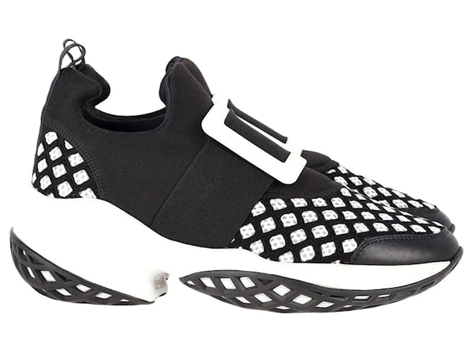 Roger Vivier Viv Run Sneakers in Black/White Mesh and Neoprene Synthetic  ref.1293837