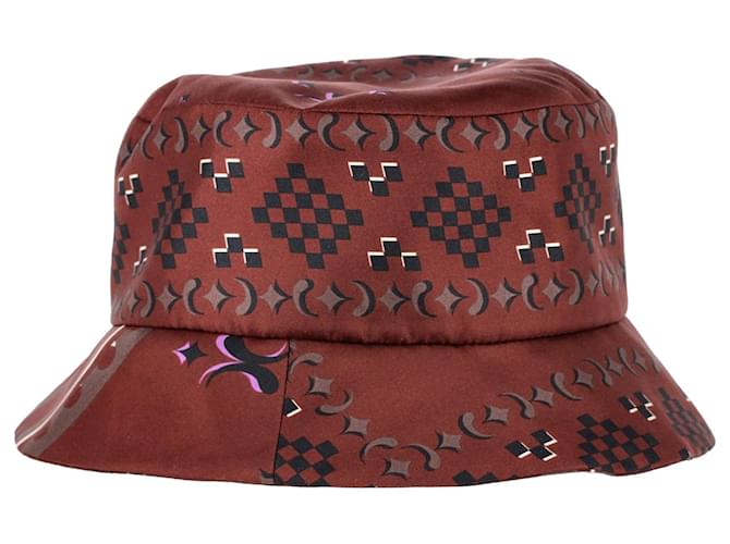 Maison Michel Axel Logo-Charm Bucket Hat in Brown Silk  ref.1293839