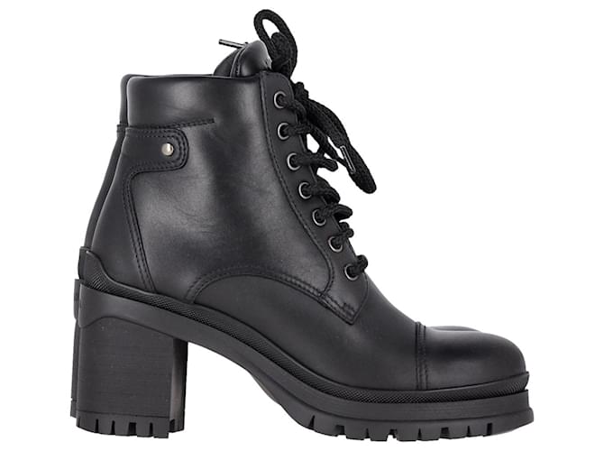 Prada Lace Up Ankle Boots in Black Leather   ref.1293844