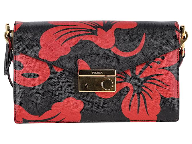 Prada Hibiscus Sound Shoulder Bag in Black Saffiano Leather  ref.1293848