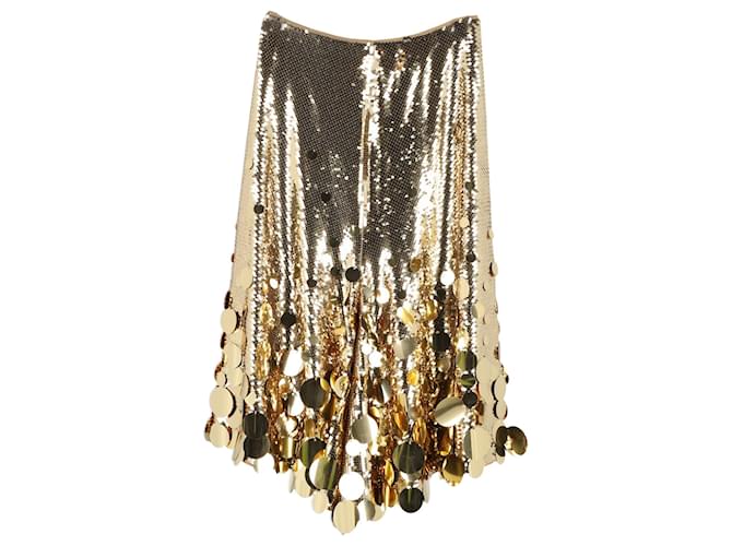Paco Rabanne x H&M  Sequined Flared Skirt in Gold Polyester Golden  ref.1293873