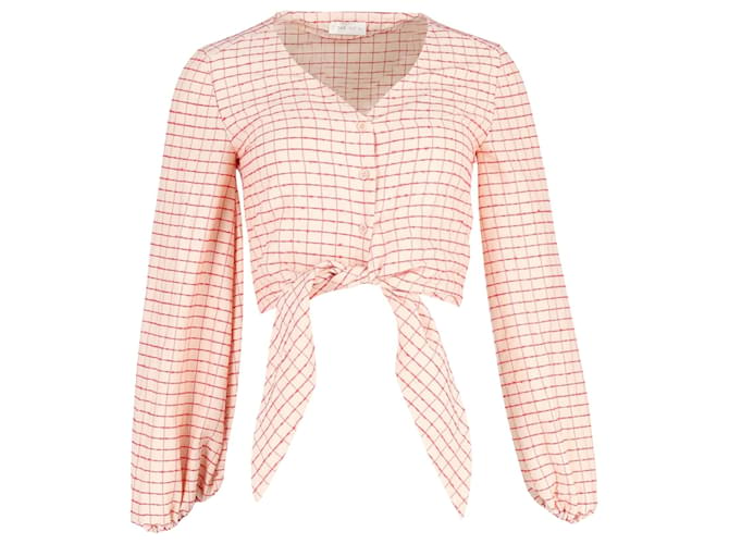 Autre Marque Stine Goya Blanca Tie-Front Checked Blouse in Pink Cotton  ref.1293876