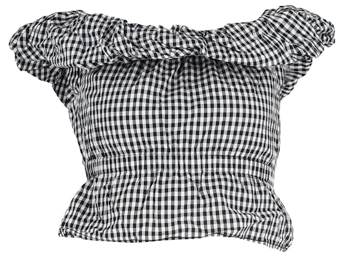 Rejina Pyo Mina Off-The-Shoulder Gingham Top in Black and White Cotton  ref.1293881