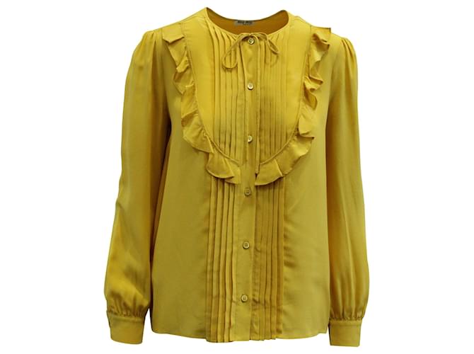 Miu Miu Ruffle Embellished Blouse in Yellow Silk  ref.1293891