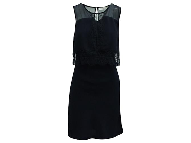 Sandro Paris Lace Detailed Mini Dress in Navy Blue Viscose Polyester  ref.1293892