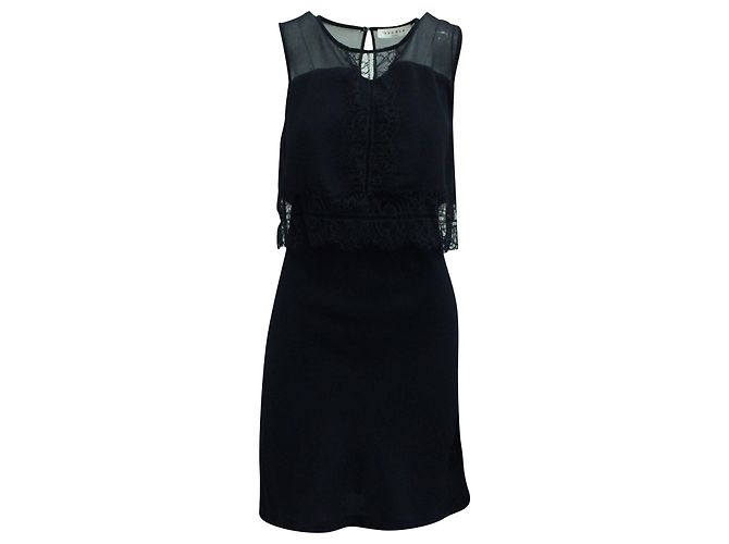 Minikleid von Sandro Paris mit Spitzendetails aus marineblauer Viskose
