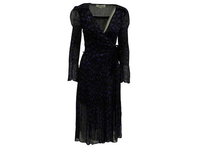 Diane von Furstenberg Ani Floral-Print Smocked Wrap Dress in Black Silk  ref.1293893