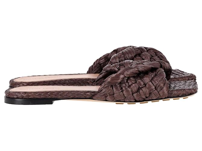 Bottega Veneta – Lido – Flache Slide-Sandalen aus braunem gewebtem Stroh  ref.1293931