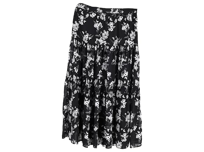 Michael Michael Kors Floral Print Skirt in Black Silk  ref.1293944