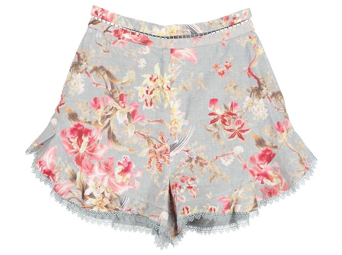 Zimmermann Mercer Flutter Frill Short em linho com estampa floral