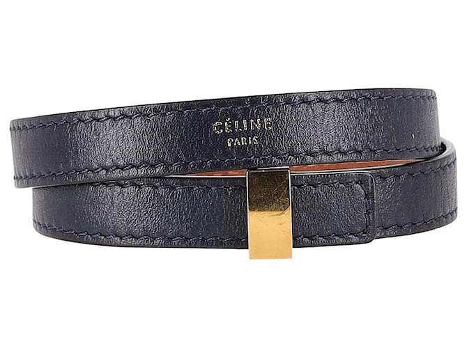 Céline Bracelet Wrap Celine en Cuir Bleu Marine  ref.1293950