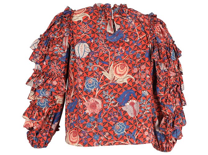 Top de manga con volantes de algodón rojo de Ulla Johnson Roja