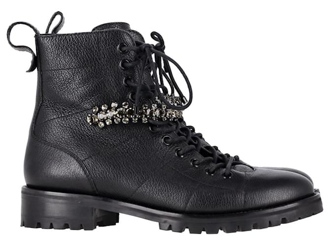 Jimmy Choo Crystal Embellished Cruz Boots in Black Leather  ref.1293958
