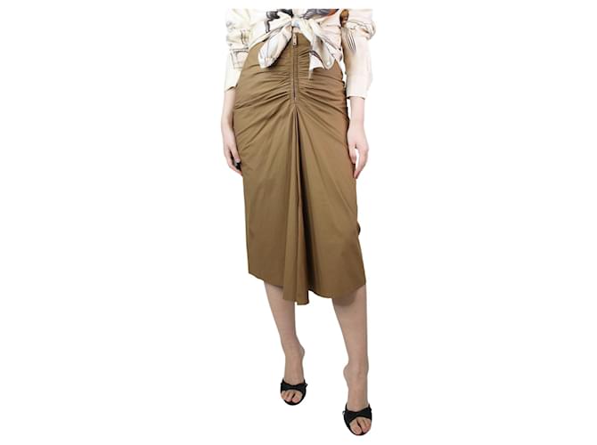 Givenchy Olive brown ruched skirt - size UK 8 Cotton  ref.1293969