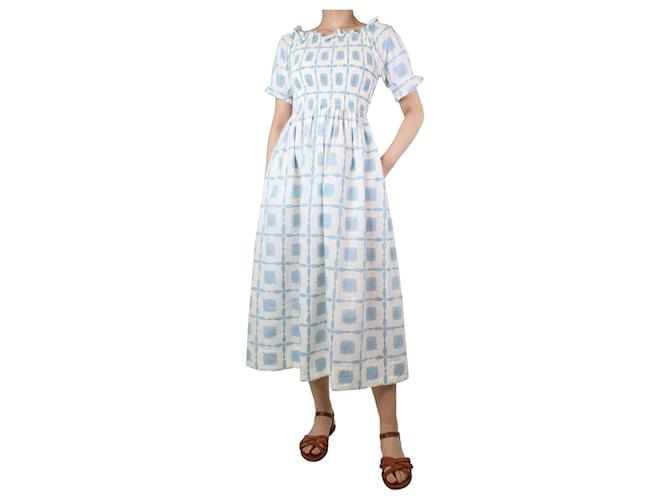 Autre Marque Light blue smocked printed dress - size S Cotton  ref.1293970