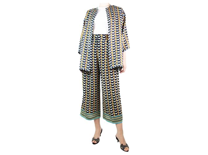 Etro Blue geometric printed jacket and trouser set - size UK 8 Silk  ref.1293980