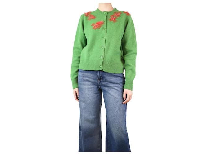 Autre Marque Cardigan in lana con applicazioni floreali verdi Molly Goddard - taglia M Verde  ref.1293989