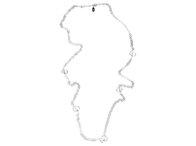 Christian Dior Silver bejewelled CD chain-link necklace Silvery  ref.1293991