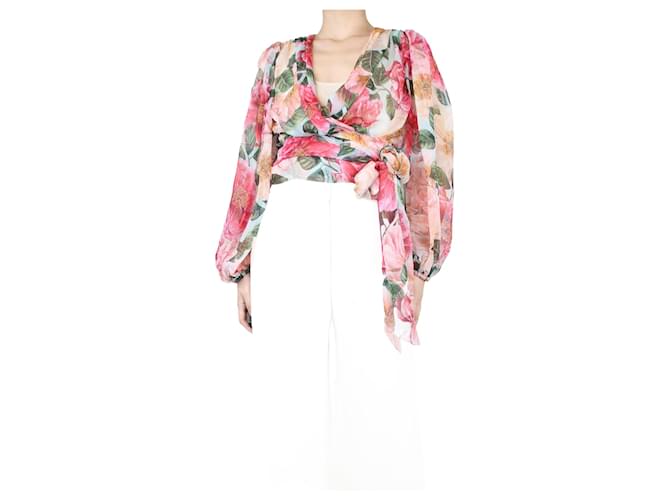 Dolce & Gabbana Pink floral wrap top - size UK 4 Silk  ref.1293992