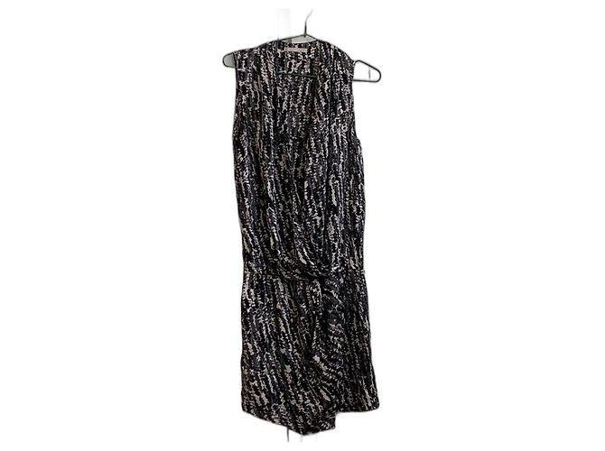 Autre Marque Abito midi in seta nero grigio e beige Multicolore