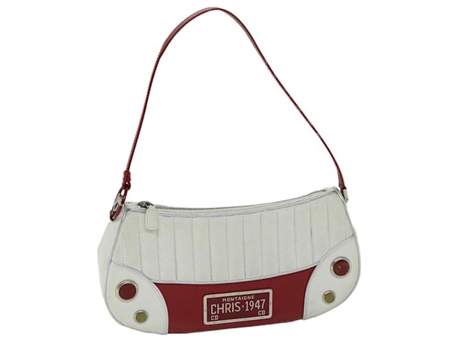 Christian Dior Montaigne Trailer Shoulder Bag Leather White Red Auth 67018  ref.1294058