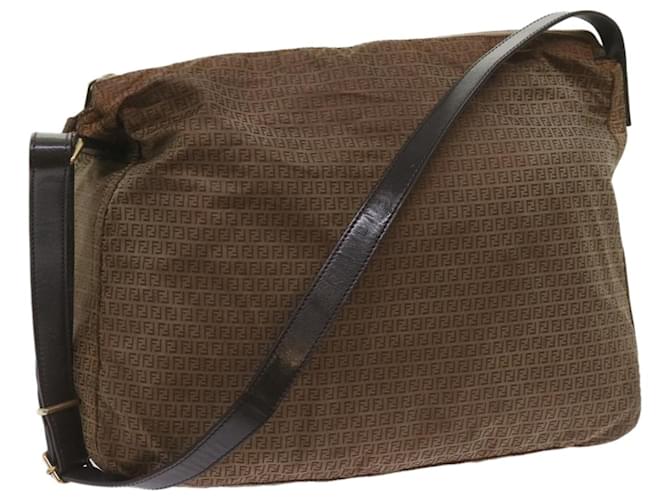 FENDI Zucchino Canvas Shoulder Bag Brown Auth 67343  ref.1294069