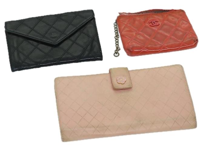 CHANEL Wallet Leather 3Set Black Pink Orange CC Auth bs12303  ref.1294089