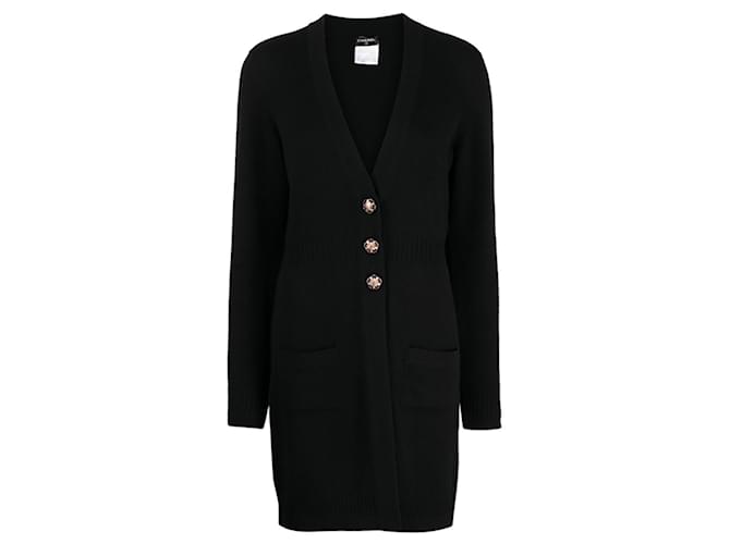 Chanel CC Jewel Buttons Black Cashmere Cardi Coat  ref.1294148