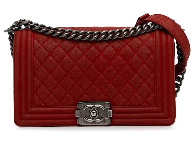 Red Chanel Medium Caviar Boy Flap Bag Leather  ref.1294160