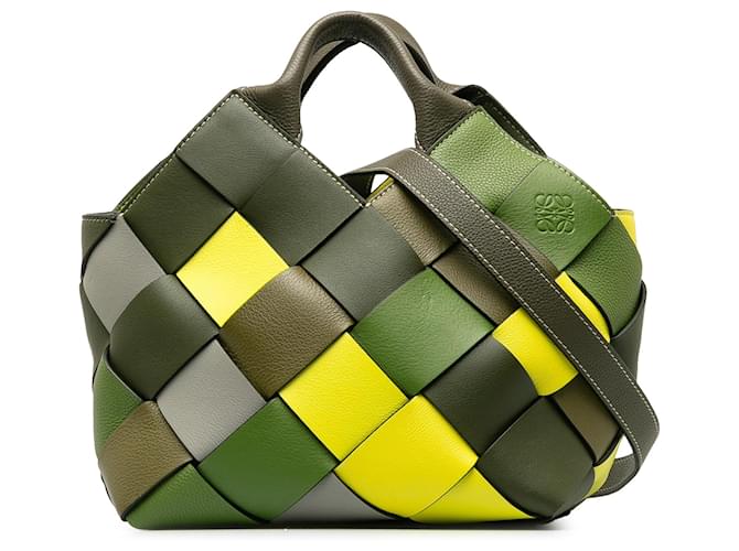Bolso satchel de cesta tejida pequeño excedente de Loewe verde Cuero  ref.1294165