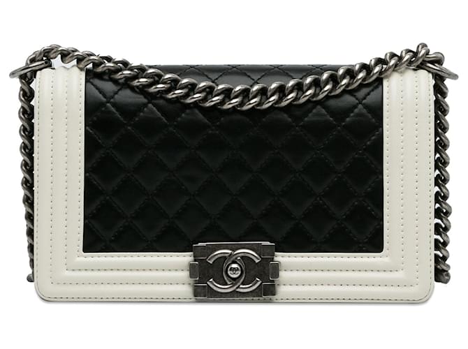 Black Chanel Medium Lambskin Boy Bicolor Flap Bag Leather  ref.1294179