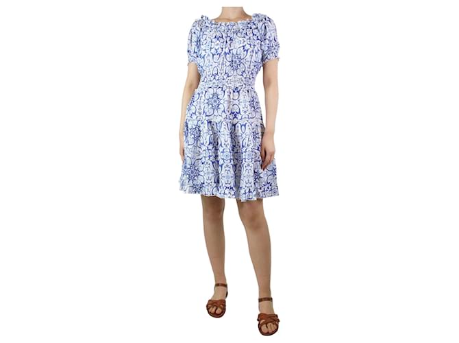Luisa Cerano Blue off-shoulder printed linen midi dress - size UK 8  ref.1294197