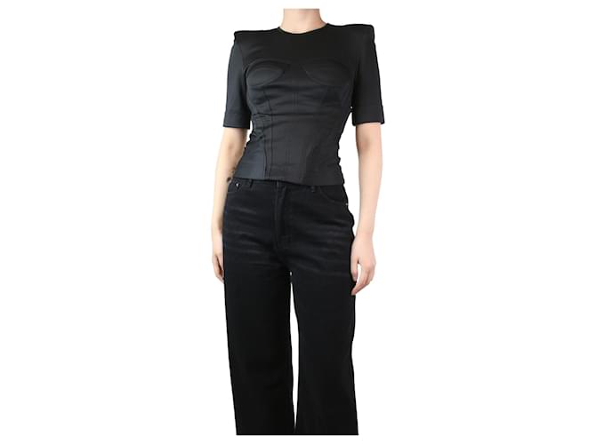 Balmain Black padded-shoulder corset top - size S Cotton  ref.1294208