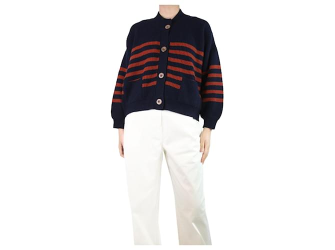 Autre Marque Navy striped pocket cardigan - size M/l Blue Wool  ref.1294223