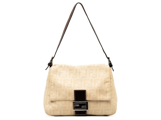 Fendi Brown Zucca Mamma Forever Beige Leather Cloth Pony-style calfskin Cloth  ref.1294236