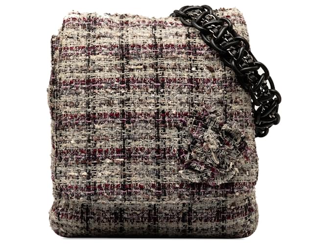 Chanel Umhängetasche aus grauem Tweed mit Kamelie Tuch  ref.1294238