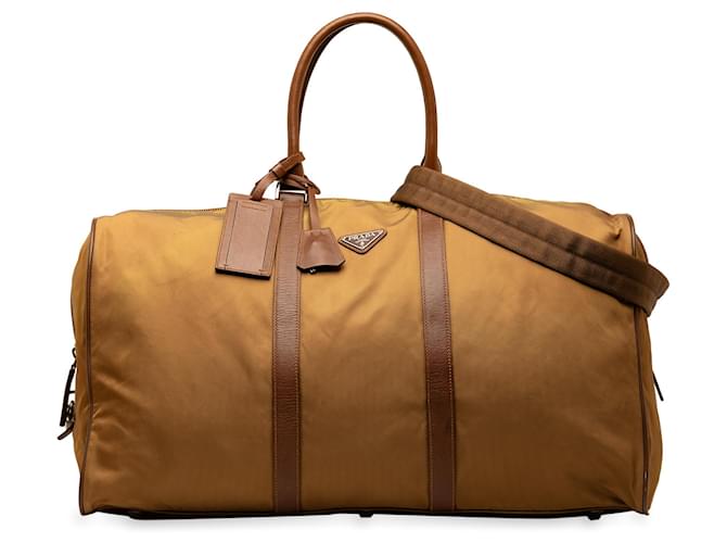 Prada Brown Tessuto Travel Bag Leather Pony-style calfskin Nylon Cloth  ref.1294245