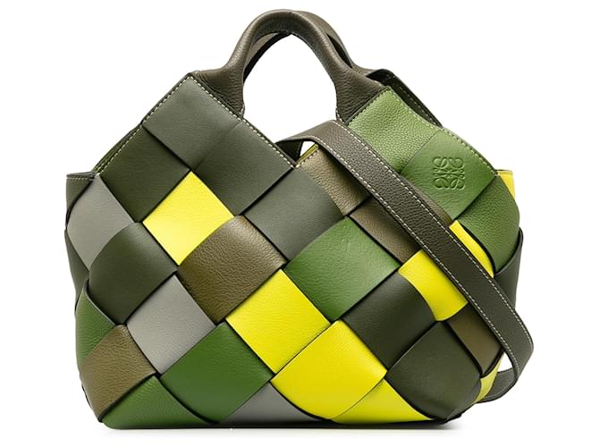 Saco de cesta de tecido pequeno excedente verde Loewe Couro Bezerro-como bezerro  ref.1294253